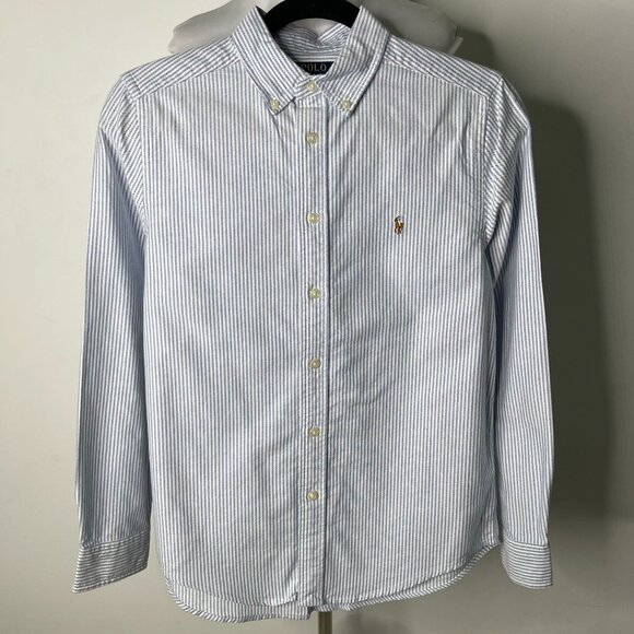 POLO Ralph Lauren Kid's Boy's Light Blue Button Down Striped Shirt Size Large - Picture 1 of 7